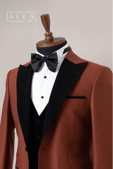 Alfa Suit Slim Fit Kahverengi Düz Takım Elbise