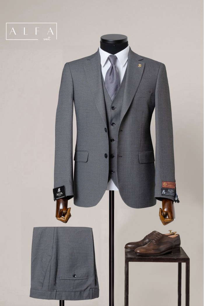 Alfa Suit Slim Fit Açık Gri Düz Takım Elbise Alfa Suit Slim Fit Açık Gri Düz Takım Elbise