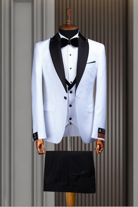 Alfa Suit Beyaz Kırlangıç Yaka Damatlık Takım Elbise | Lüks & Zamansız Şıklık