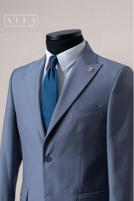 Alfa Suit Slim Fit Mavi Düz Takım Elbise | Premium Koleksiyon