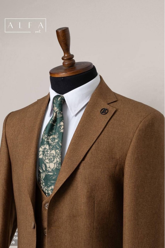Alfa Suit Slim Fit Kahverengi Düz Takım Elbise Alfa Suit Slim Fit Kahverengi Düz Takım Elbise