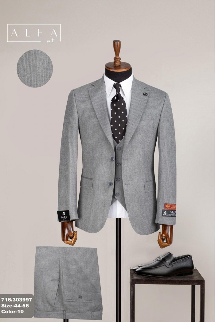 Alfa Suit Slim Fit Açık Gri Düz Takım Elbise Alfa Suit Slim Fit Açık Gri Düz Takım Elbise