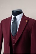 örme 70046-2424 bordo 2 Düğme Sivri Yaka Yelekli Takım Elbise