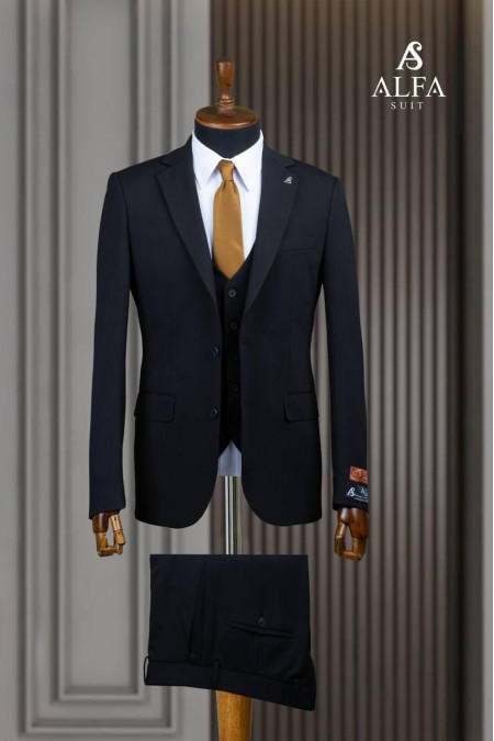 Alfa Suit Siyah Yelekli İki Düğme Takım Elbise | Klasik & Modern Zarafet