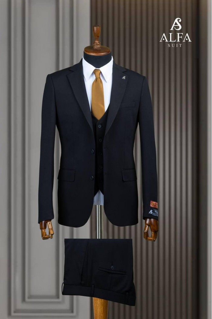 Alfa Suit Slim Fit Koyu Gri Düz Takım Elbise