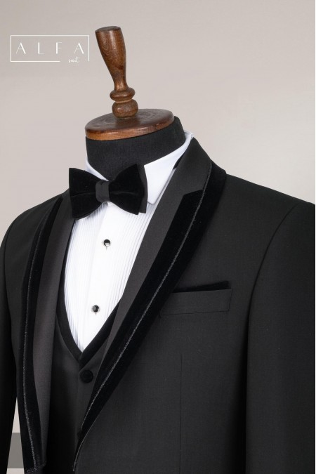 Alfa Suit Siyah Yelekli Papyonlu Damatlık Takım Elbise | Klasik Zarafetin Yorumu