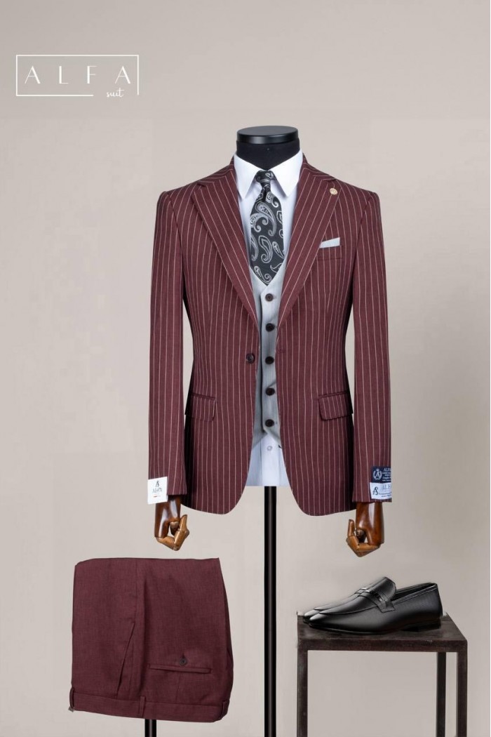 Alfa Suit Slim Fit Açık Gri Düz Takım Elbise