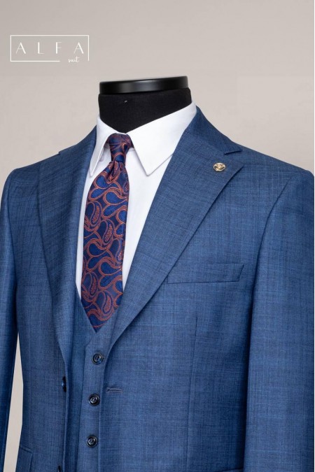 Alfa Suit Slim Fit Mavi Düz Takım Elbise | Özel Üretim Koleksiyonu
