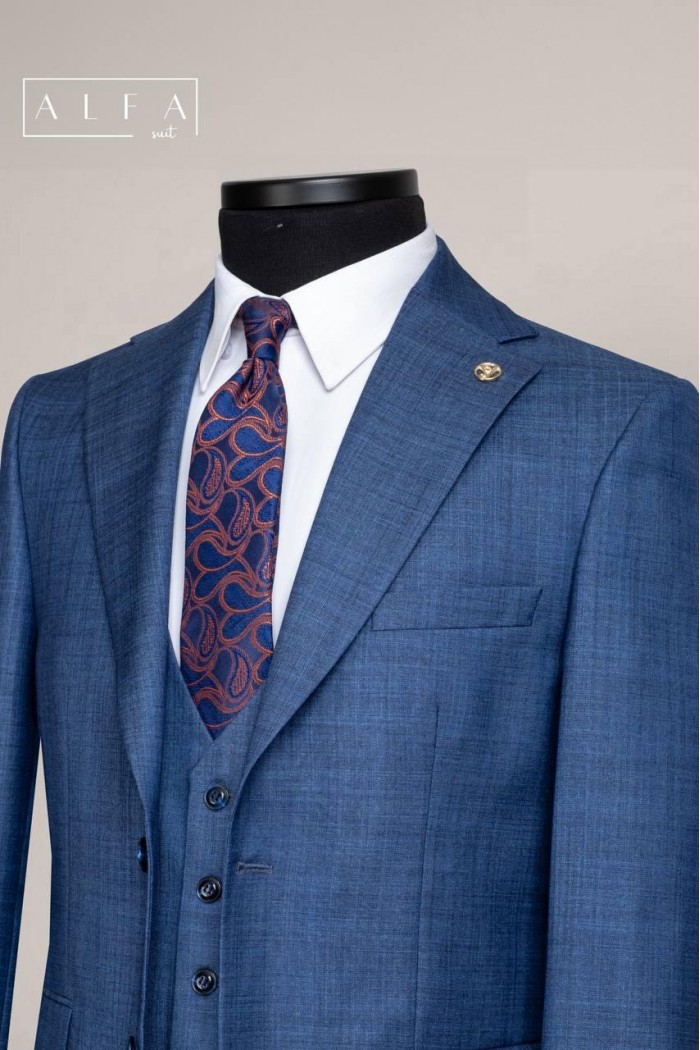 Alfa Suit Slim Fit Mavi Düz Takım Elbise