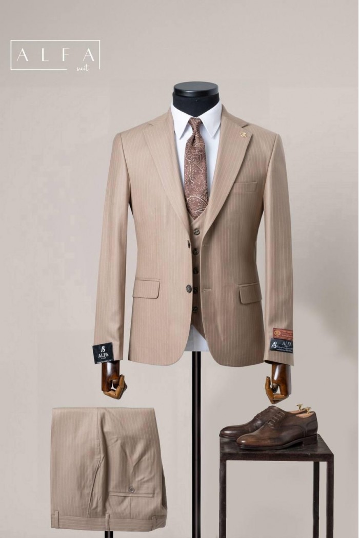 Alfa Suit Slim Fit Açık Gri Düz Takım Elbise