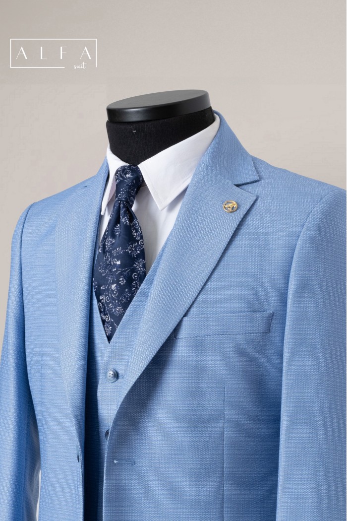 Alfa Suit Slim Fit Açık Gri Düz Takım Elbise