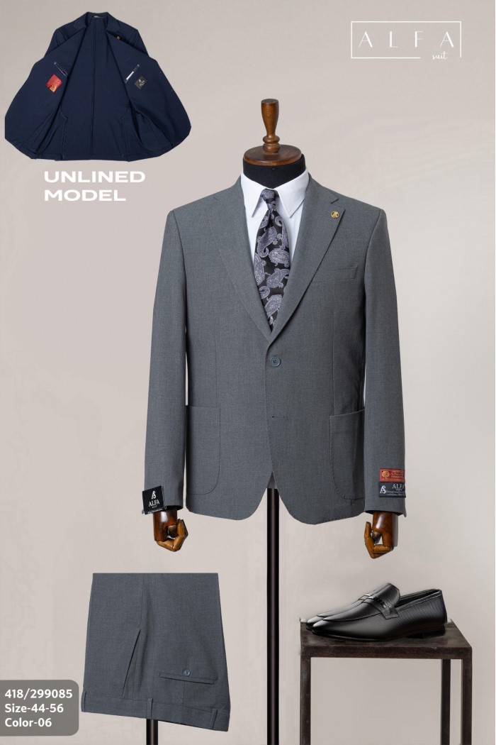 Alfa Suit Slim Fit Açık Gri Düz Takım Elbise