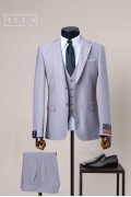 Alfa Suit Slim Fit Açık Gri Düz Takım Elbise