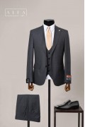 Alfa Suit Slim Fit Açık Gri Düz Takım Elbise