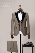 Alfa Suit Slim Fit Açık Gri Düz Takım Elbise