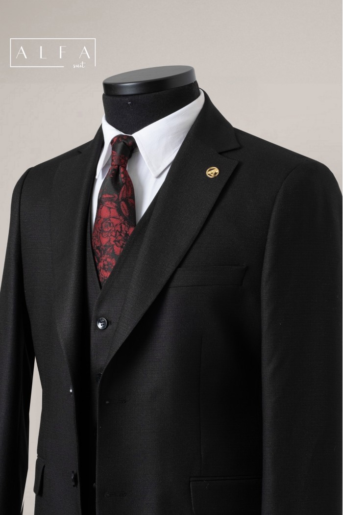 Alfa Suit Slim Fit Koyu Gri Düz Takım Elbise