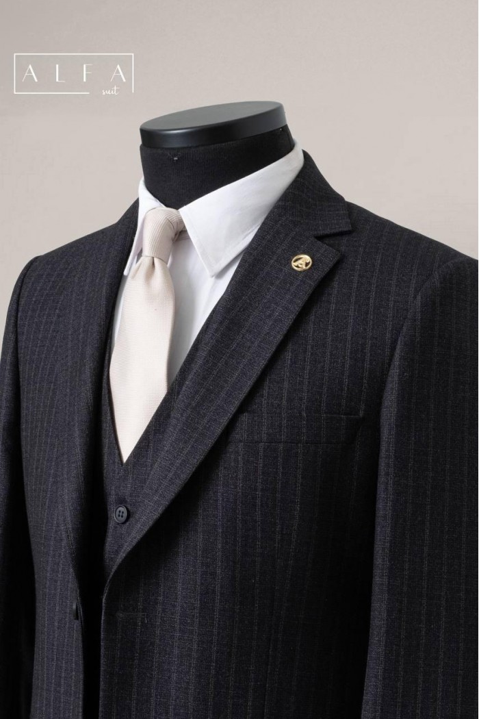 Alfa Suit Slim Fit Koyu Gri Düz Takım Elbise
