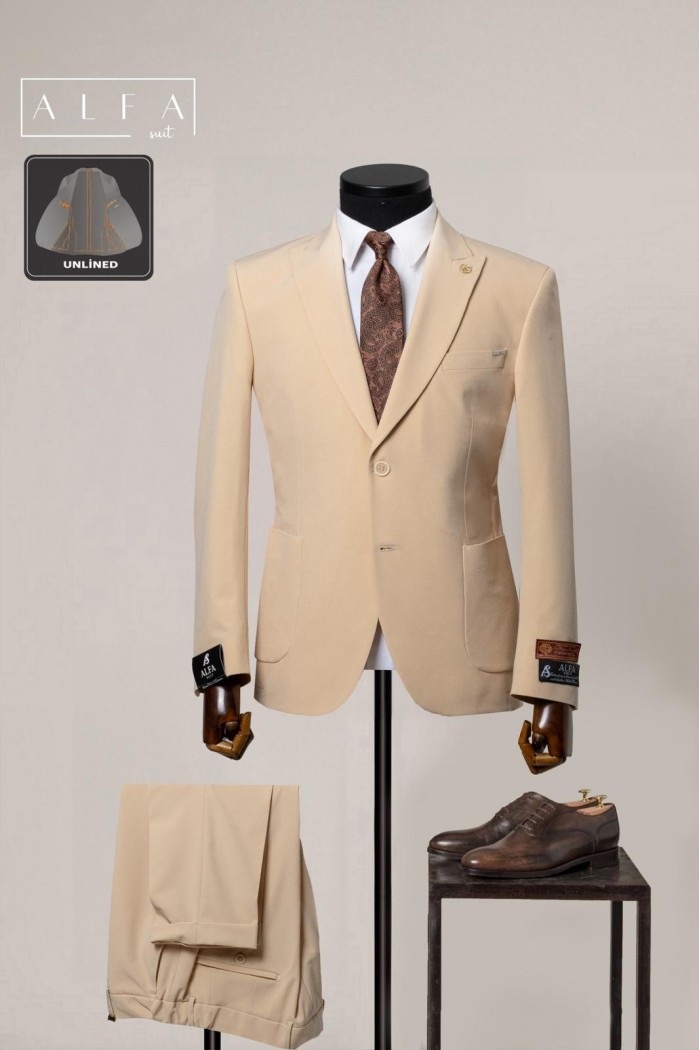 Alfa Suit Slim Fit Açık Gri Düz Takım Elbise