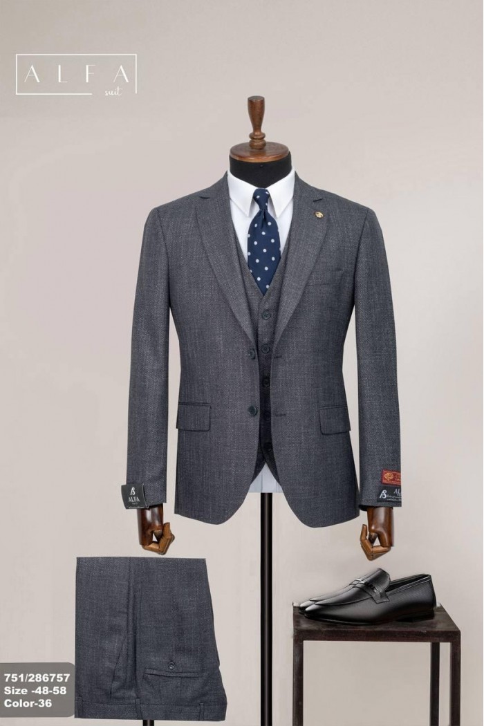 Alfa Suit Slim Fit Açık Gri Düz Takım Elbise