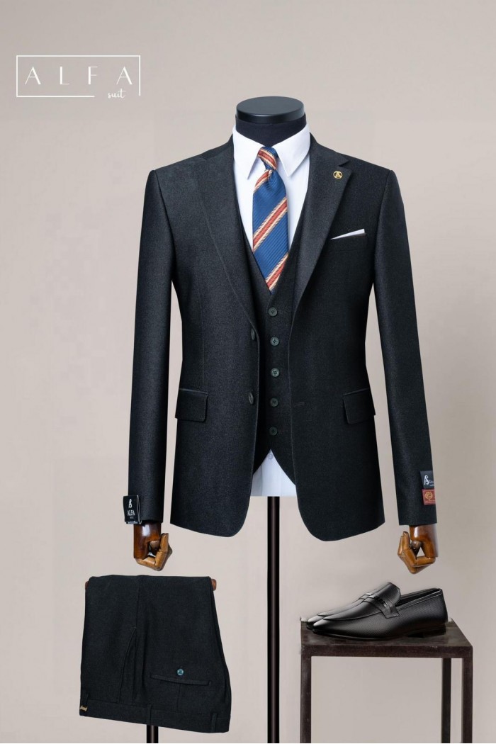Alfa Suit Slim Fit Açık Gri Düz Takım Elbise