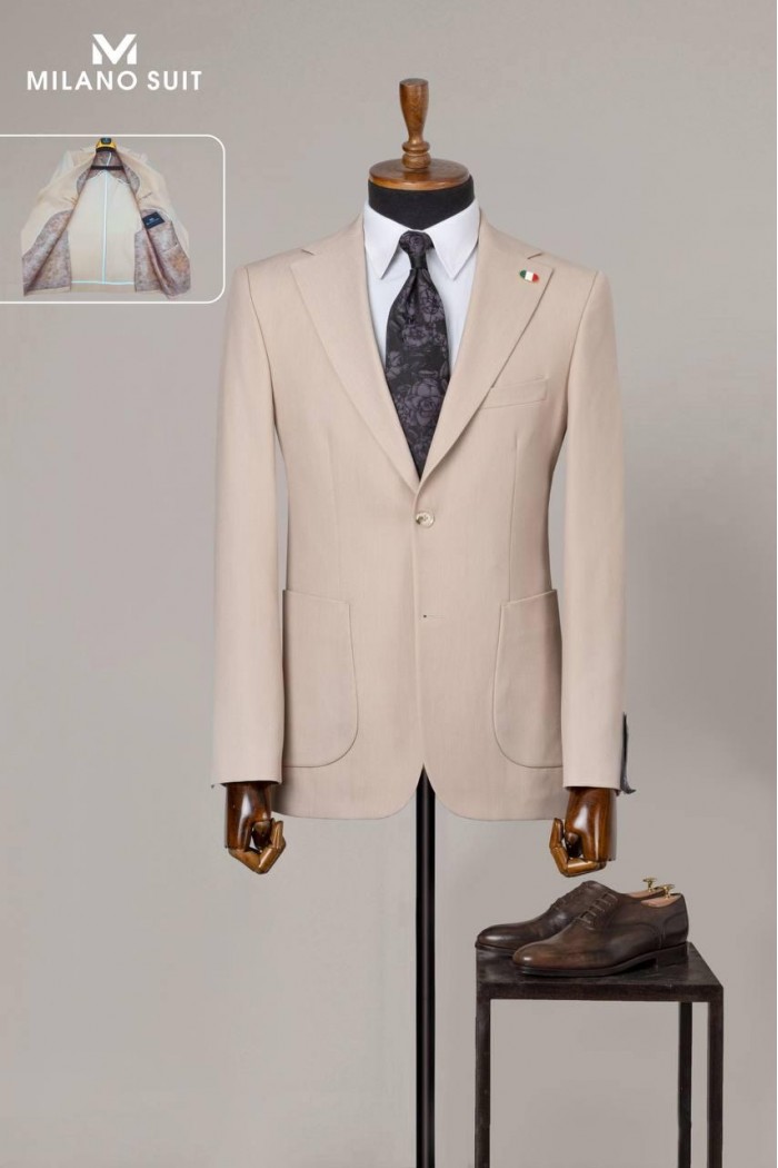 Alfa Suit Slim Fit Açık Gri Düz Takım Elbise