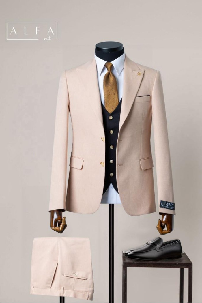 Alfa Suit Slim Fit Açık Gri Düz Takım Elbise