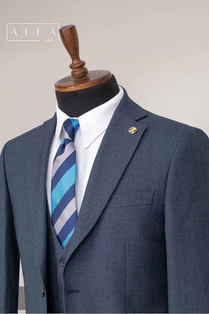 Alfa Suit Slim Fit Açık Gri Düz Takım Elbise