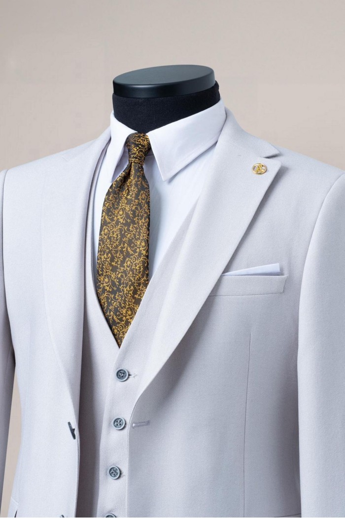 Alfa Suit Slim Fit Açık Gri Düz Takım Elbise