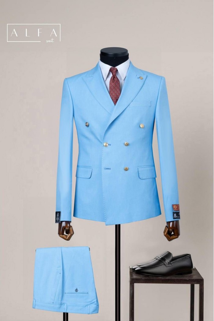 Alfa Suit Slim Fit Açık Gri Düz Takım Elbise