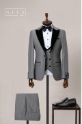Alfa Suit Slim Fit Açık Gri Düz Takım Elbise