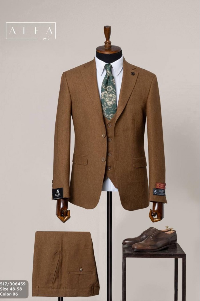 Alfa Suit Slim Fit Açık Gri Düz Takım Elbise