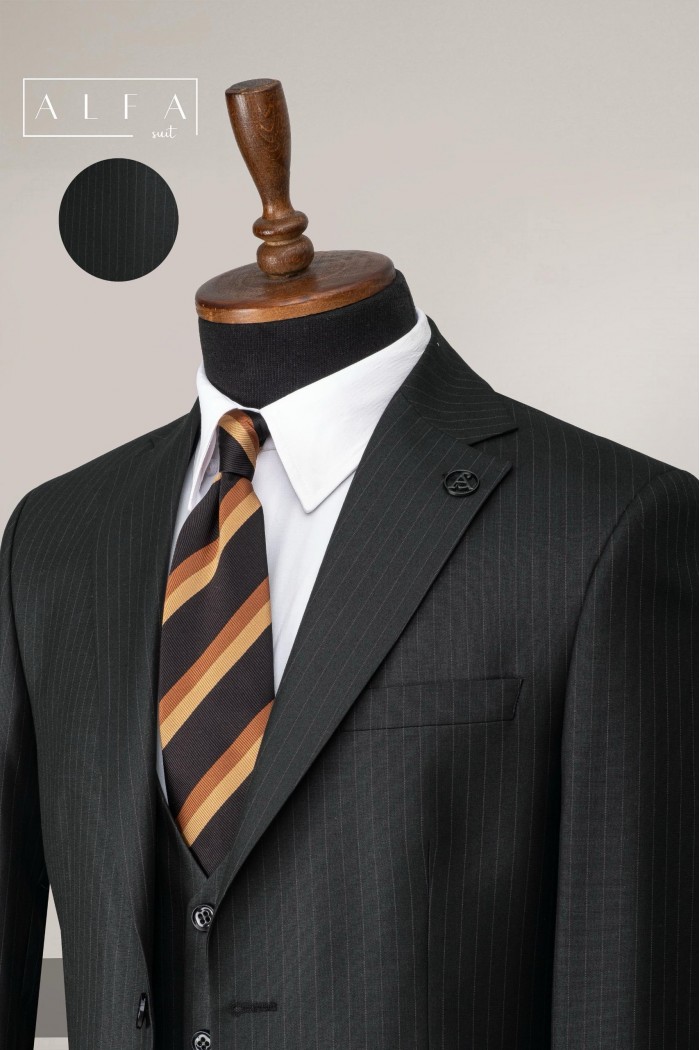 Alfa Suit Slim Fit Koyu Gri Düz Takım Elbise