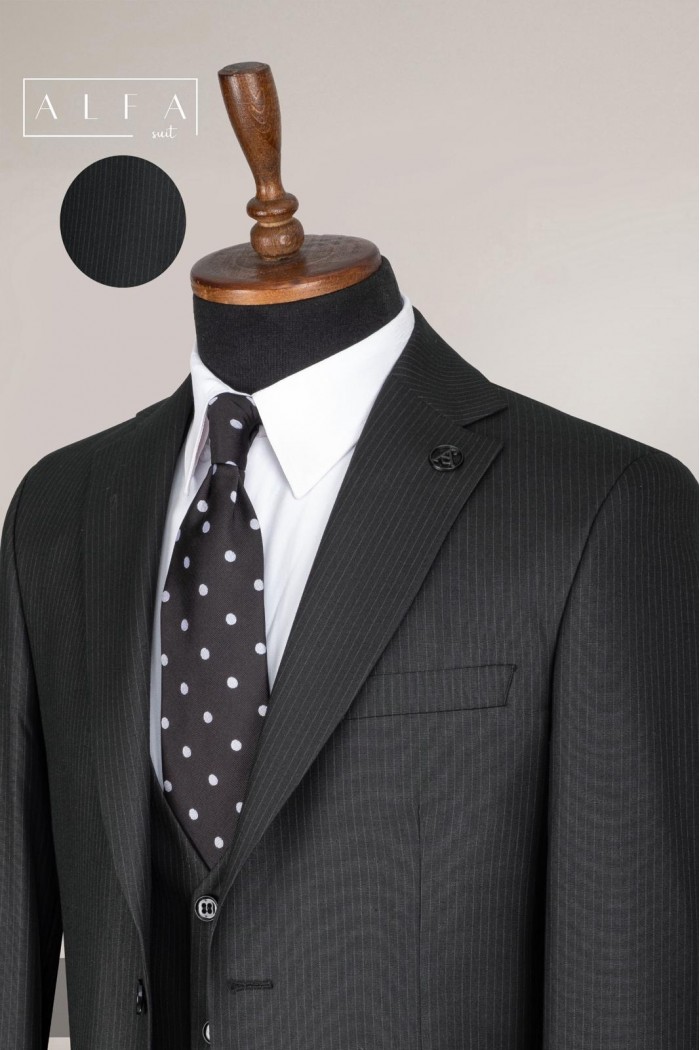 Alfa Suit Slim Fit Koyu Gri Düz Takım Elbise