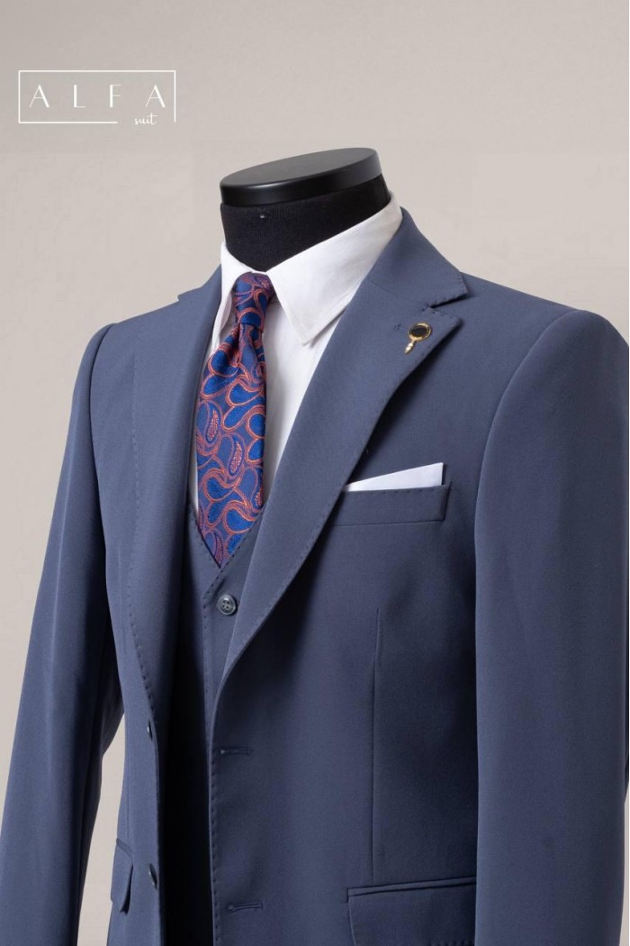 Alfa Suit Slim Fit Koyu Gri Düz Takım Elbise