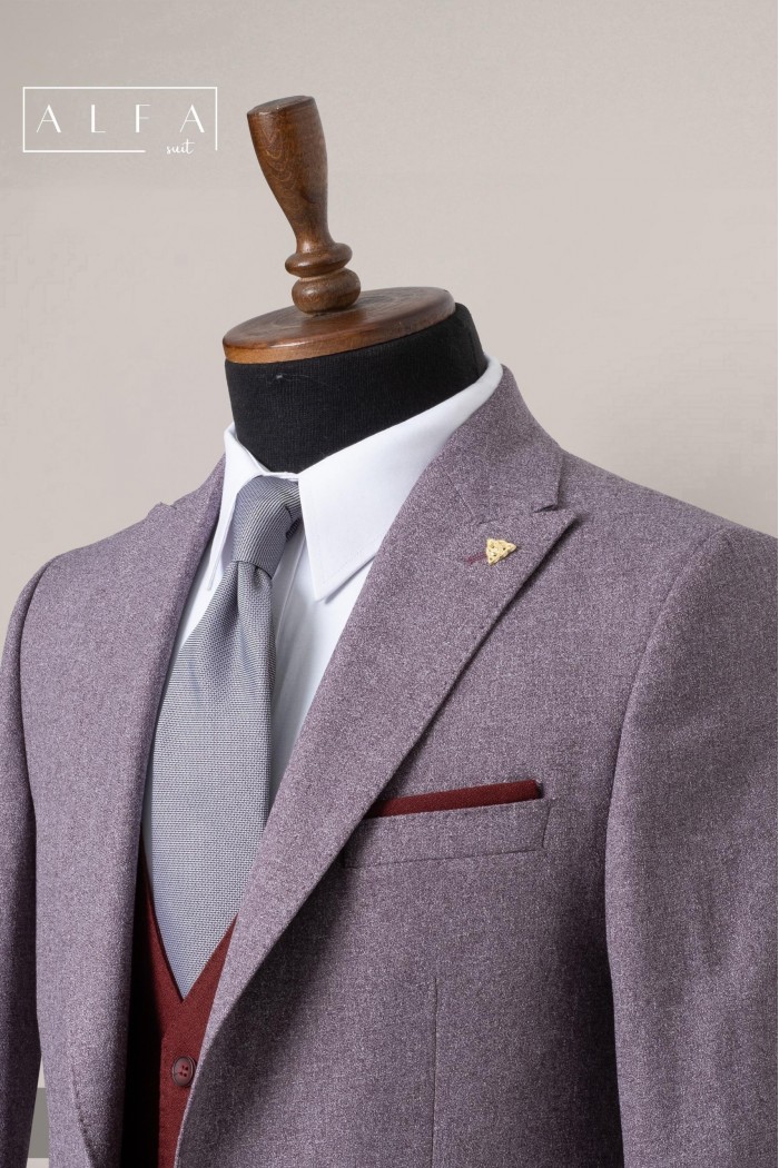Alfa Suit Slim Fit Açık Gri Düz Takım Elbise