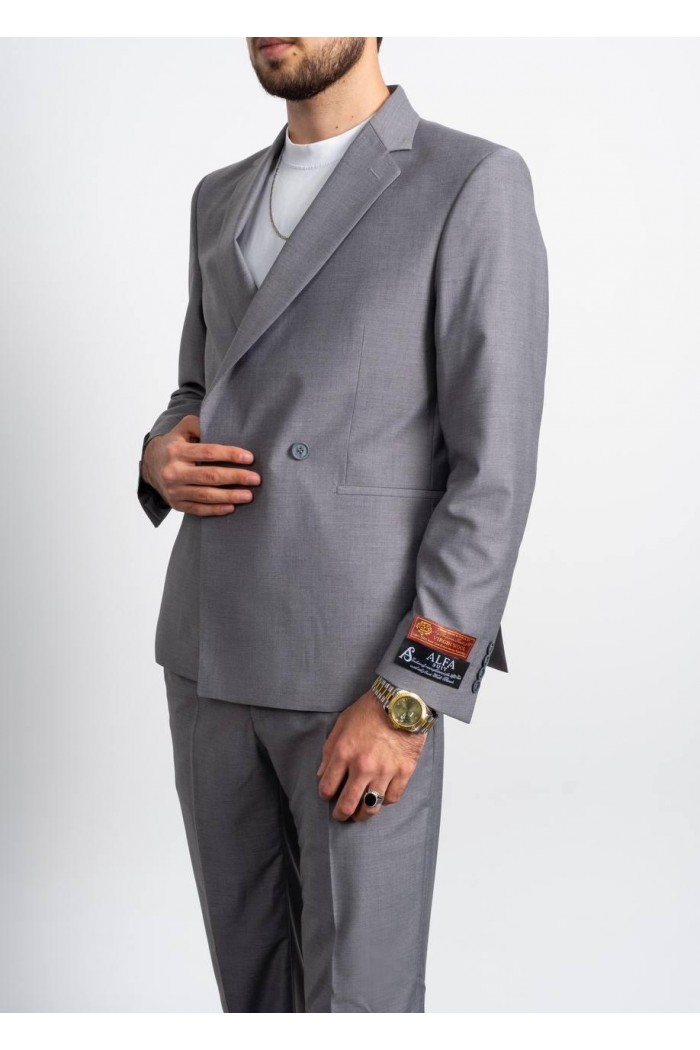 Alfa Suit Slim Fit Açık Gri Düz Takım Elbise