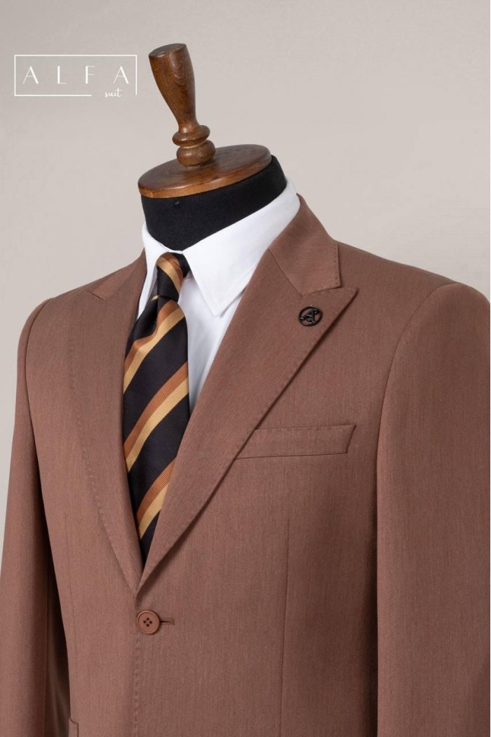 Alfa Suit Slim Fit Açık Gri Düz Takım Elbise