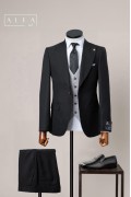 Alfa Suit Slim Fit Açık Gri Düz Takım Elbise