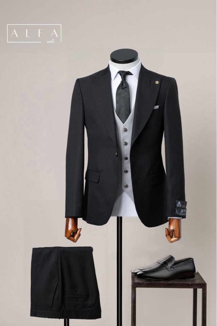 Alfa Suit Slim Fit Açık Gri Düz Takım Elbise