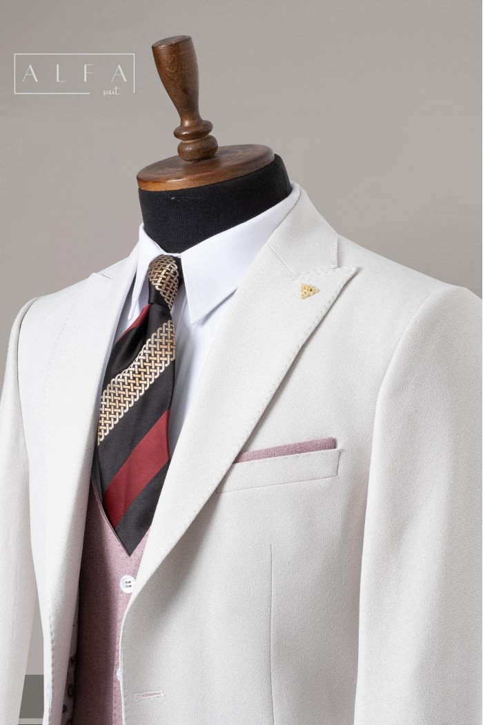 Alfa Suit Slim Fit Açık Gri Düz Takım Elbise