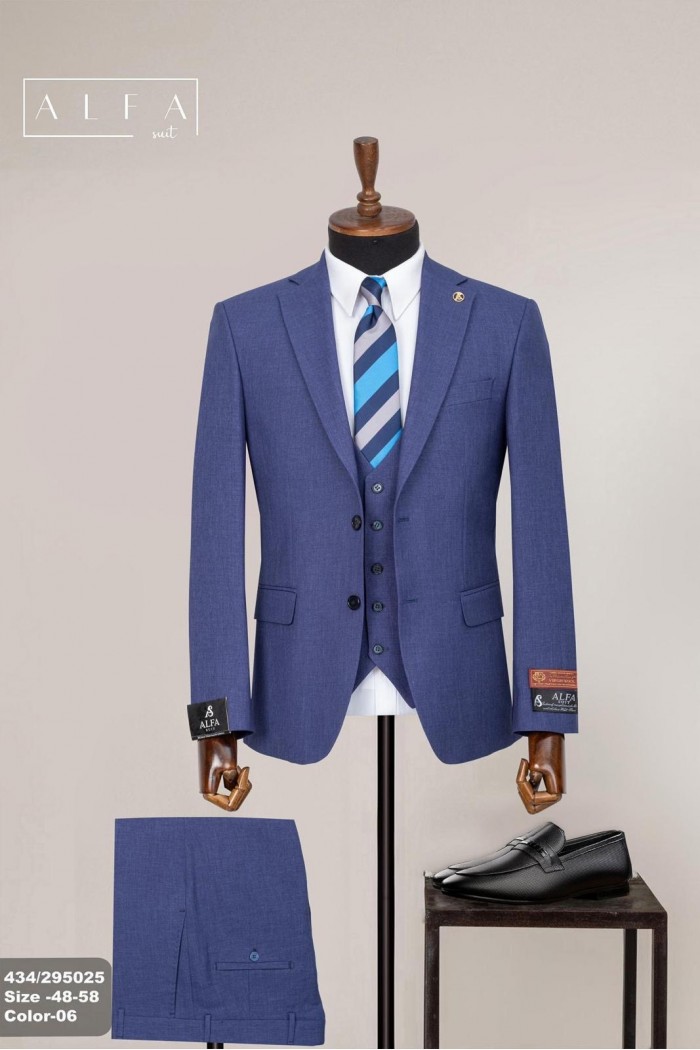 Alfa Suit Slim Fit Açık Gri Düz Takım Elbise