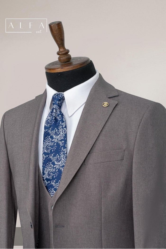 Alfa Suit Slim Fit Açık Gri Düz Takım Elbise