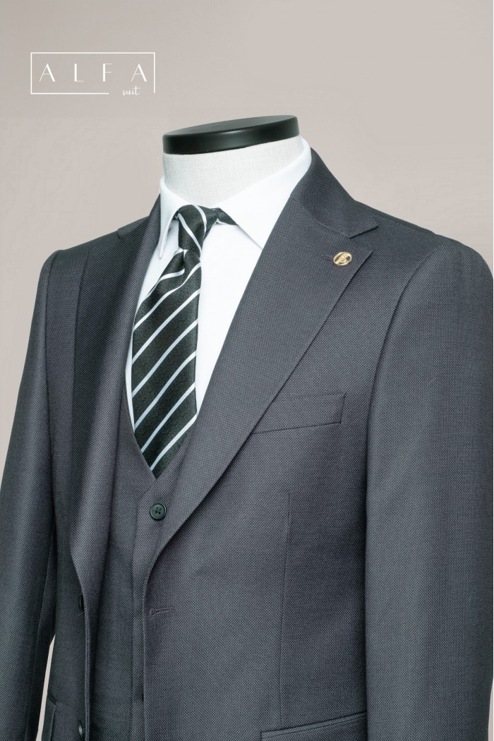 Alfa Suit Slim Fit Açık Gri Düz Takım Elbise