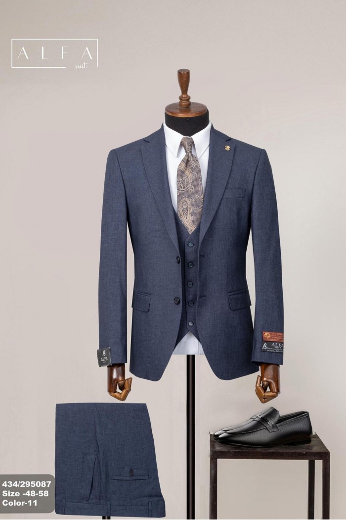 Alfa Suit Slim Fit Açık Gri Düz Takım Elbise