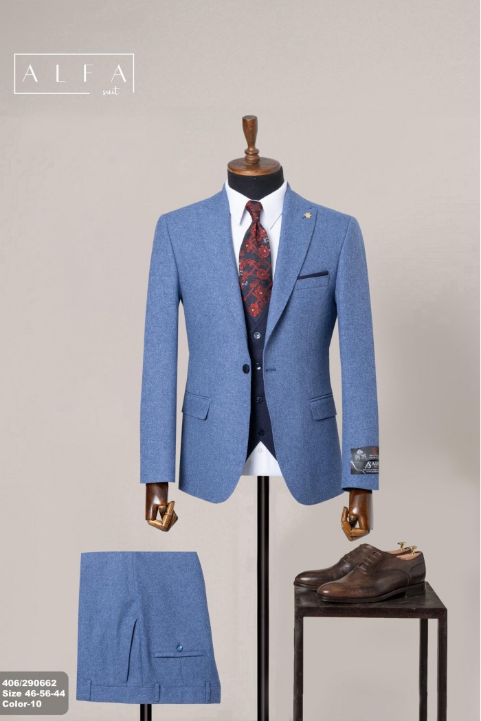 Alfa Suit Slim Fit Açık Gri Düz Takım Elbise