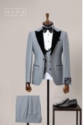 Alfa Suit Slim Fit Açık Gri Düz Takım Elbise