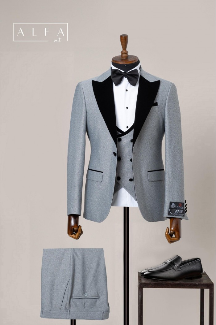 Alfa Suit Slim Fit Açık Gri Düz Takım Elbise