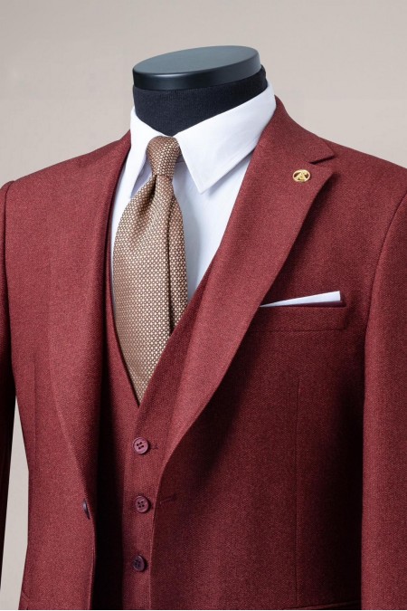 Alfa Suit Slim Fit Kahverengi Düz Takım Elbise