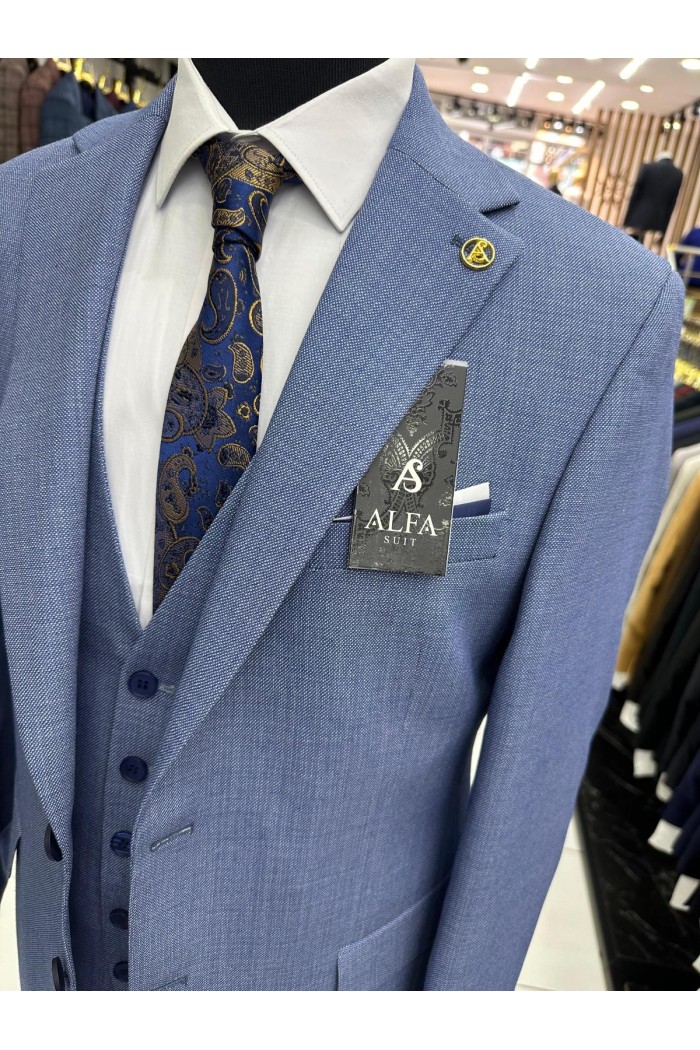 Alfa Suit Slim Fit Mavi Düz Takım Elbise