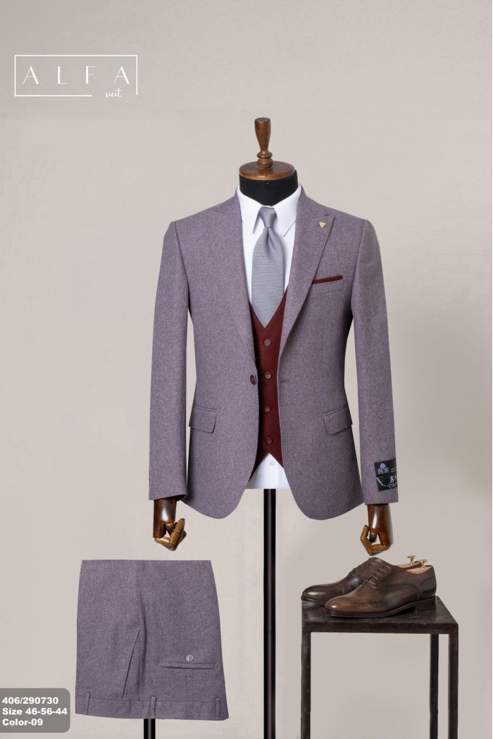 Alfa Suit Slim Fit Açık Gri Düz Takım Elbise